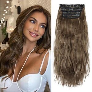 4PCS Clip in Hair Extensions, Honey Blonde Mixed Chestnut Brown